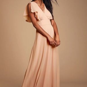 Lulus Dearly Loved Blush Flutter Sleeve Maxi Dress
